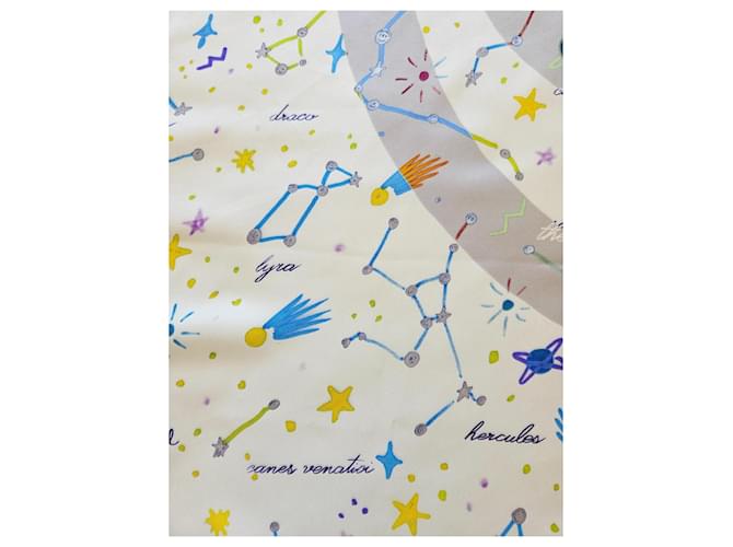 Chanel Constellations Seidentuch Weiß Blau Grün Orange Grau Lila Gelb - Ansicht 8