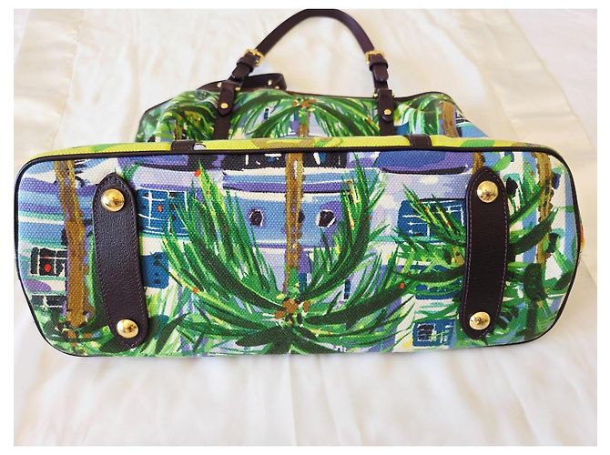 Neverfull Louis Vuitton Ailleurs Cabas Promenade PM Edición Limitada Verano 2011 Castaño Azul Multicolor Verde Amarillo Morado oscuro - vista 5