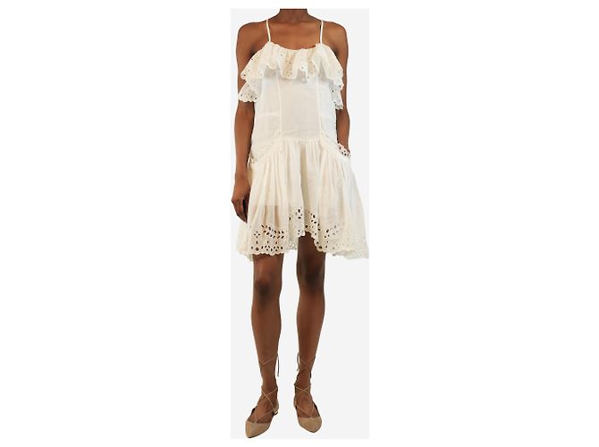 Isabel Marant Etoile Minivestido de voile de algodón blanco con broderie anglaise - talla UK 8 - vista 3