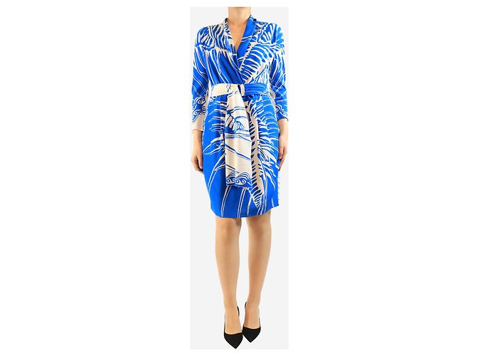 Emilio Pucci Blaues langärmeliges Seidenkleid mit Print - Größe UK 12 - Ansicht 3