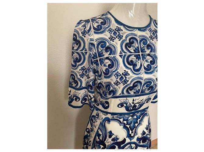 Dolce & Gabbana Blu Mediterraneo Majolica Seidenmaxikleid Weiß Blau - Ansicht 2