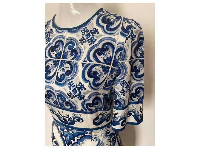 Dolce & Gabbana Blu Mediterraneo Majolica Seidenmaxikleid Weiß Blau - Ansicht 3