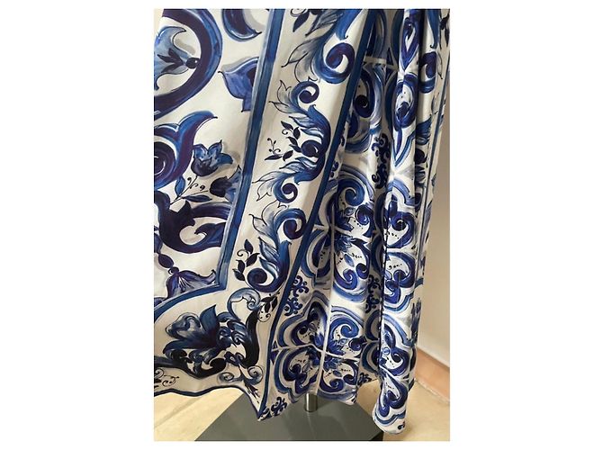 Dolce & Gabbana Blu Mediterraneo Majolica Seidenmaxikleid Weiß Blau - Ansicht 4