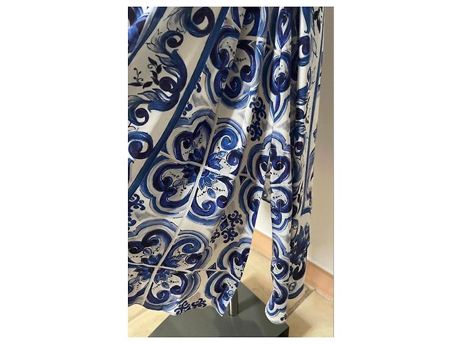 Dolce & Gabbana Blu Mediterraneo Majolica Seidenmaxikleid Weiß Blau - Ansicht 5
