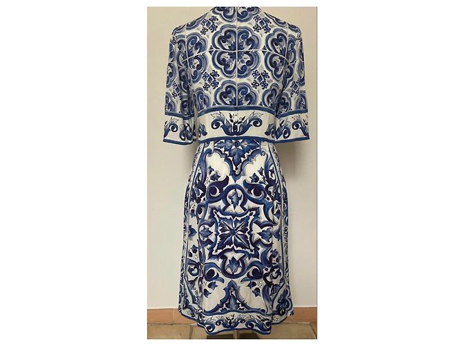 Dolce & Gabbana Blu Mediterraneo Majolica Seidenmaxikleid Weiß Blau - Ansicht 7