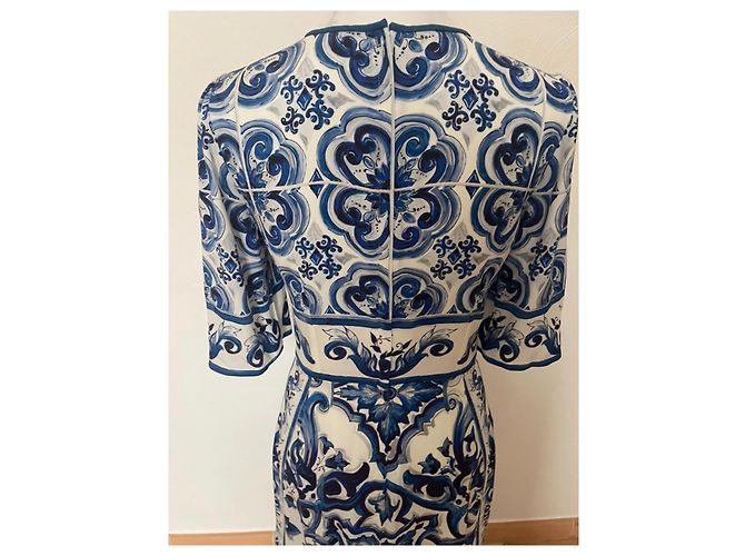 Dolce & Gabbana Blu Mediterraneo Majolica Seidenmaxikleid Weiß Blau - Ansicht 8