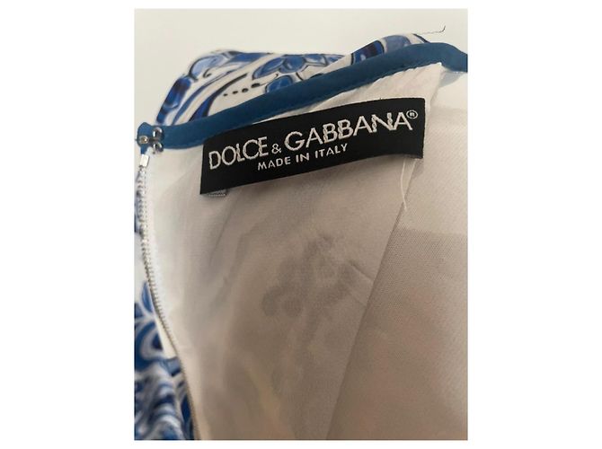 Dolce & Gabbana Blu Mediterraneo Majolica Seidenmaxikleid Weiß Blau - Ansicht 9