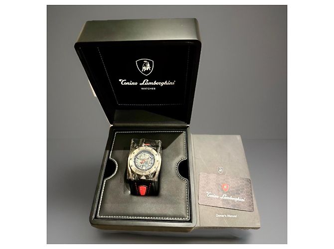 Tonino Lamborghini Cuscinetto Relógio Automático Preto Vermelho Hardware prateado - vista 15