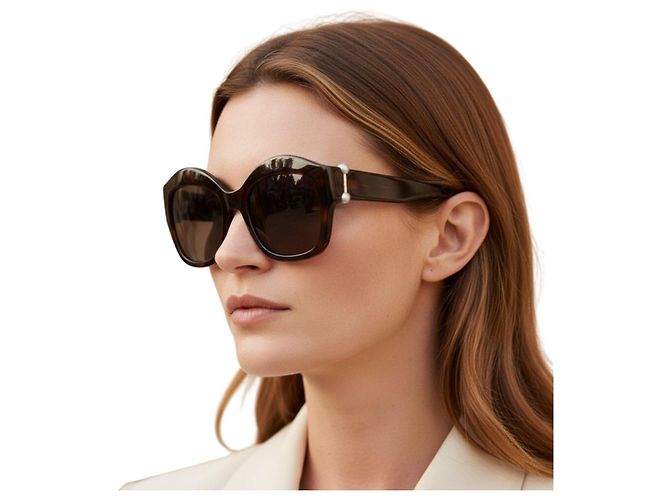 Gafas de sol Lanvin de acetato marrón con perlas Castaño - vista 3