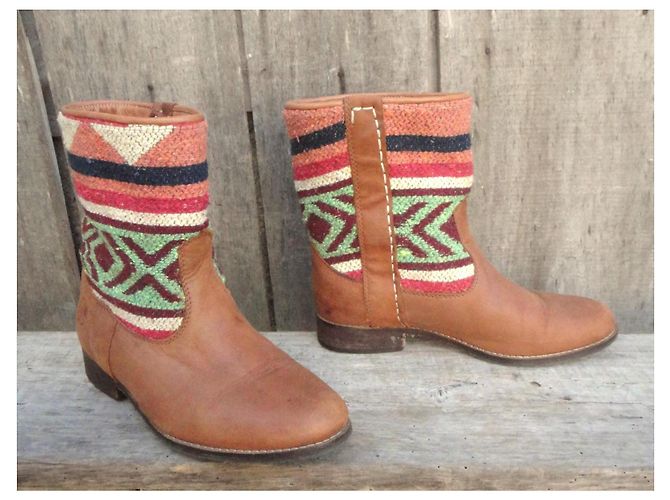 Autre Marque Stivaletti Kiboots in pelle e kilim Marrone Multicolore - vista 2