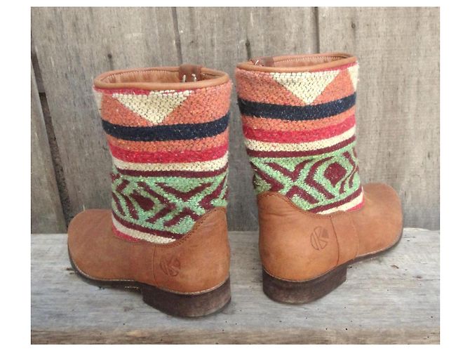 Autre Marque Stivaletti Kiboots in pelle e kilim Marrone Multicolore - vista 4