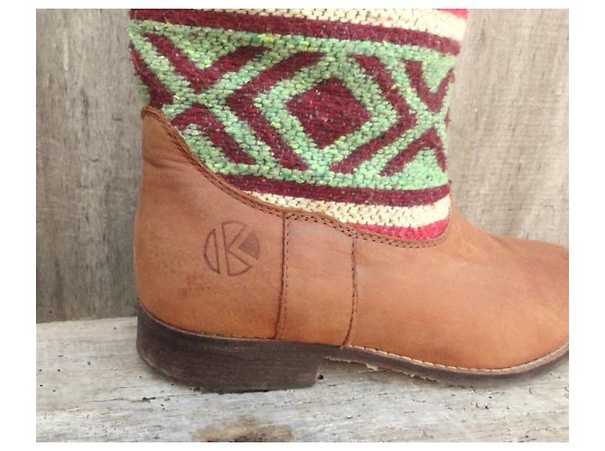 Autre Marque Stivaletti Kiboots in pelle e kilim Marrone Multicolore - vista 7