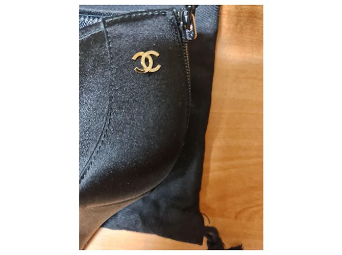 Chanel Stivaletti in raso nero con fiocco - vista 5