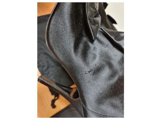 Chanel Stivaletti in raso nero con fiocco - vista 6