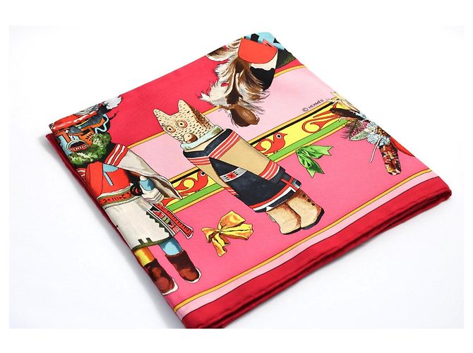 Carré Hermès Kachina di Kermit Oliver 90cm in seta - Rosa Nativo Marrone Nero Bianco Rosso Blu Verde Giallo - vista 12