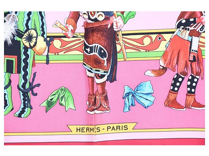 Carré Hermès Kachina di Kermit Oliver 90cm in seta - Rosa Nativo Marrone Nero Bianco Rosso Blu Verde Giallo - vista 7