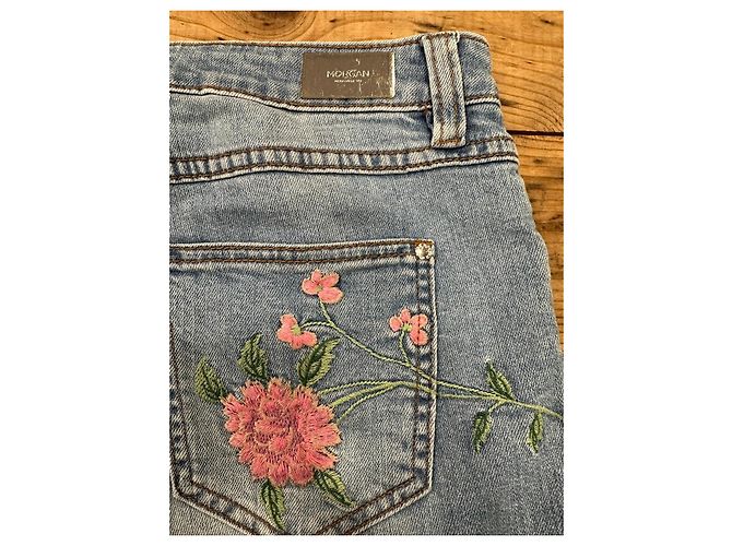 Morganne Bello Vaqueros rectos Morgan azul claro con bordados florales - vista 4