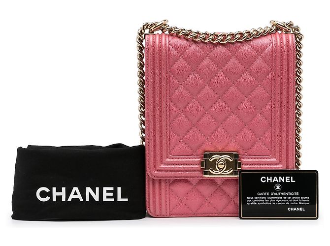 Chanel Boy Flap North South in Caviar Trapuntato Rosa - vista 12