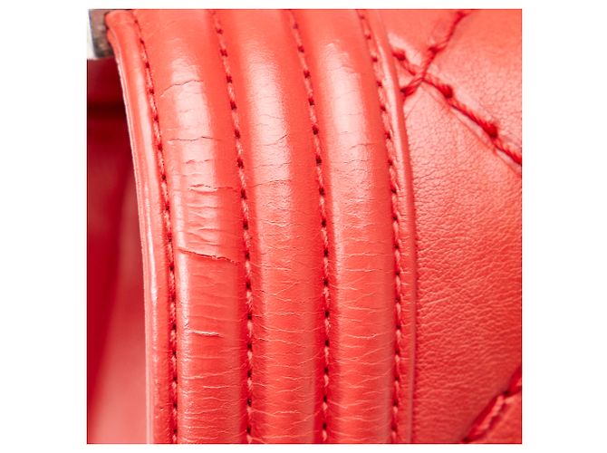 Chanel Red Old Medium Calfskin Double Stitch Boy Flap Rosso - vista 10