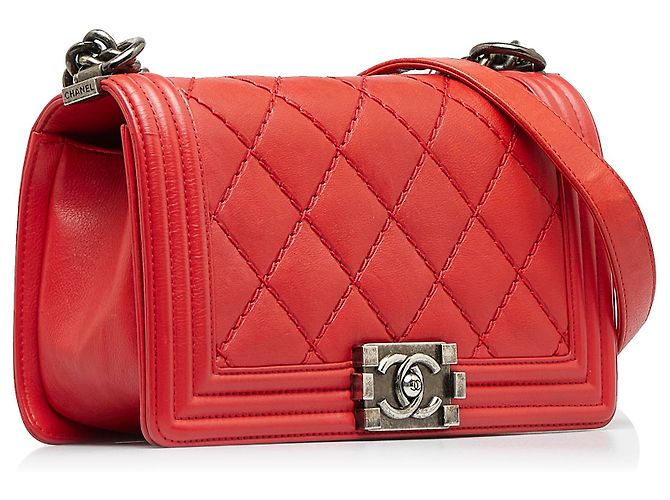 Chanel Red Old Medium Calfskin Double Stitch Boy Flap Rosso - vista 2