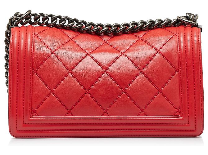 Chanel Red Old Medium Calfskin Double Stitch Boy Flap Rosso - vista 3
