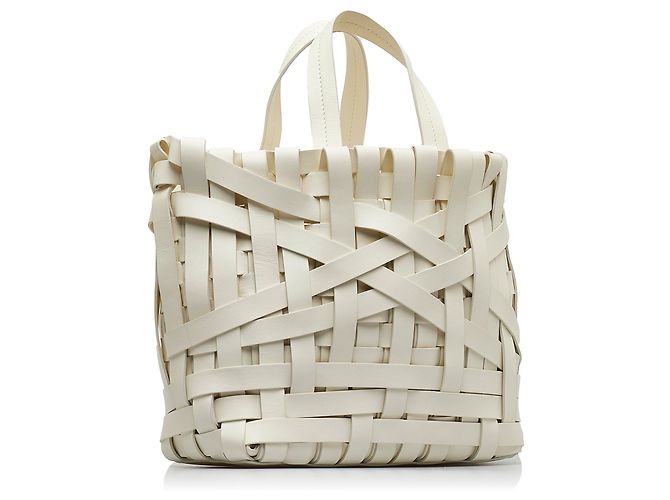 Jil Sander White Woven Leather Basket Tote - view 2