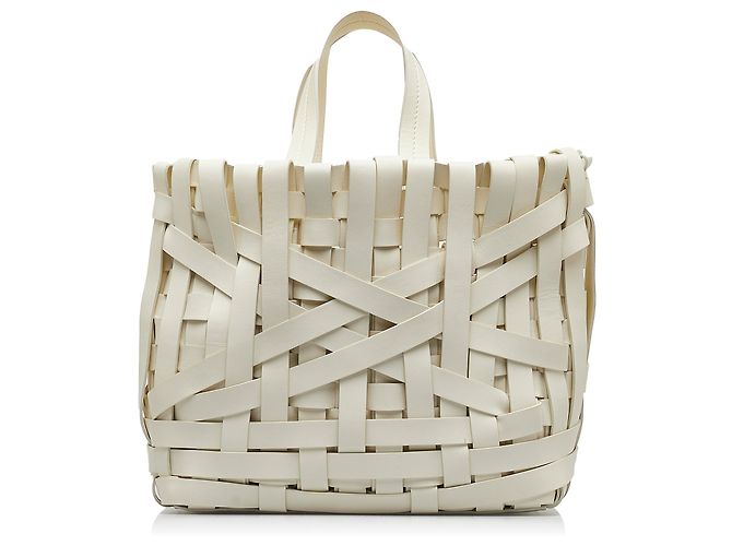 Jil Sander White Woven Leather Basket Tote - view 3