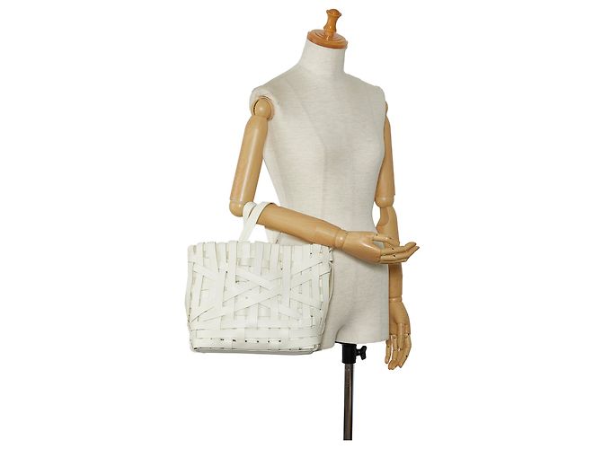 Jil Sander White Woven Leather Basket Tote - view 8