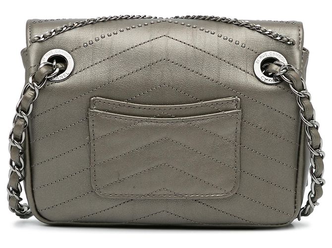 Chanel Mini Bolsa Envelope de Chevron em Pele de Vitelo com Ornamentos Cinza Marrom - vista 4