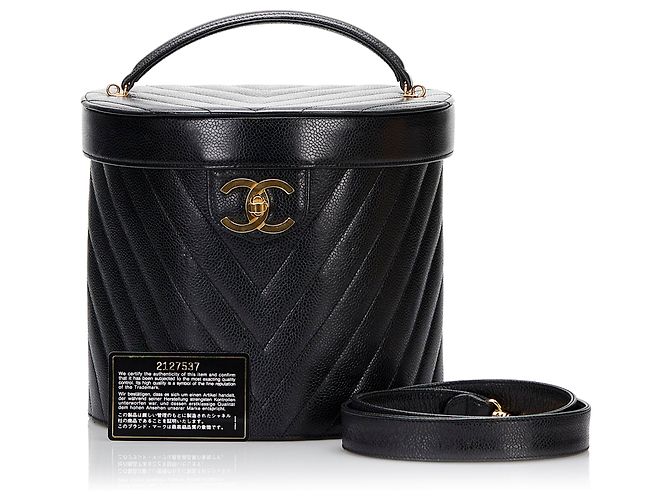 Vanity Beauty case Chanel in pelle caviar CC nera Nero - vista 11