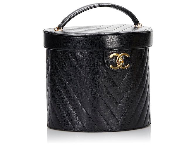 Vanity Beauty case Chanel in pelle caviar CC nera Nero - vista 2