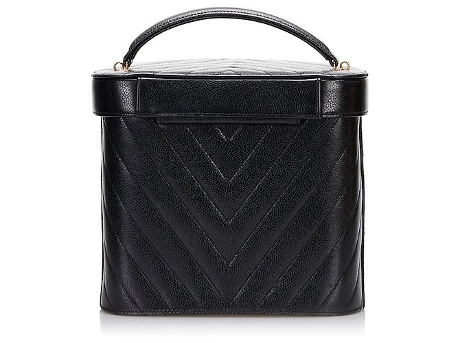 Vanity Beauty case Chanel in pelle caviar CC nera Nero - vista 3