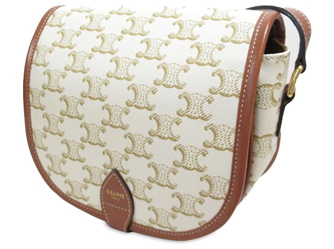 Céline Celine White Medium Triomphe Coated Canvas Folco Crossbody Bianco Crudo - vista 2