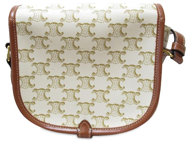 Céline Celine White Medium Triomphe Coated Canvas Folco Crossbody Bianco Crudo - vista 3