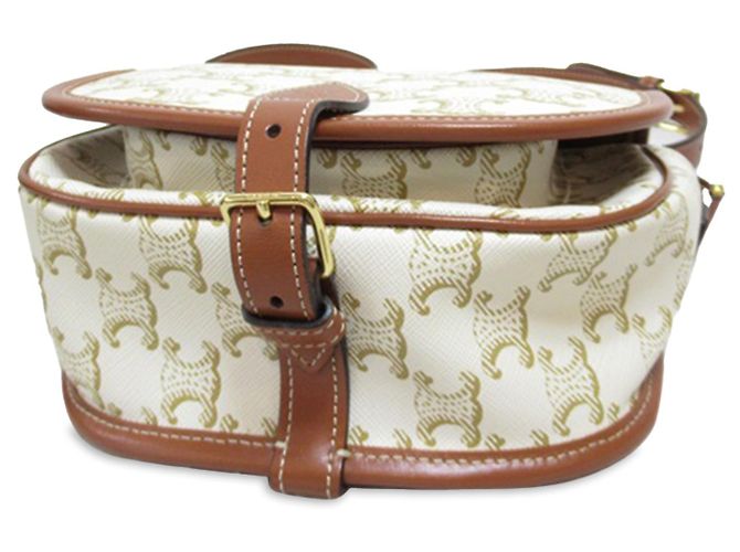 Céline Celine White Medium Triomphe Coated Canvas Folco Crossbody Bianco Crudo - vista 4