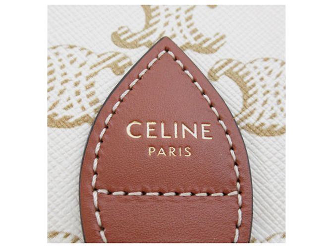 Céline Celine White Medium Triomphe Coated Canvas Folco Crossbody Bianco Crudo - vista 6