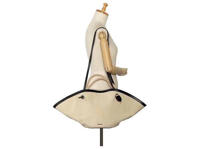 Borsa Jil Sander Sombrero Satchel in tela beige - vista 9