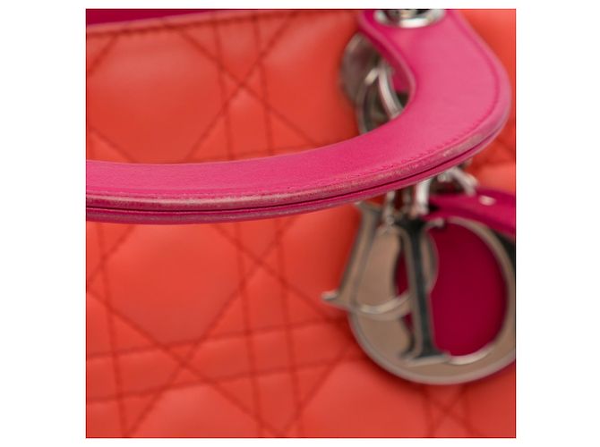 Lady Dior aus zweifarbigem orangefarbenem Lammleder, Größe Medium - Ansicht 10