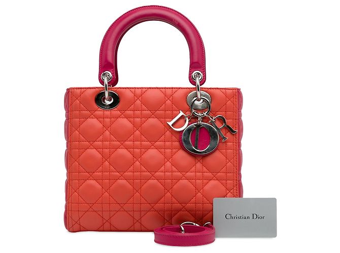 Lady Dior aus zweifarbigem orangefarbenem Lammleder, Größe Medium - Ansicht 14