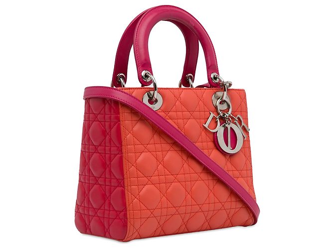 Lady Dior aus zweifarbigem orangefarbenem Lammleder, Größe Medium - Ansicht 2