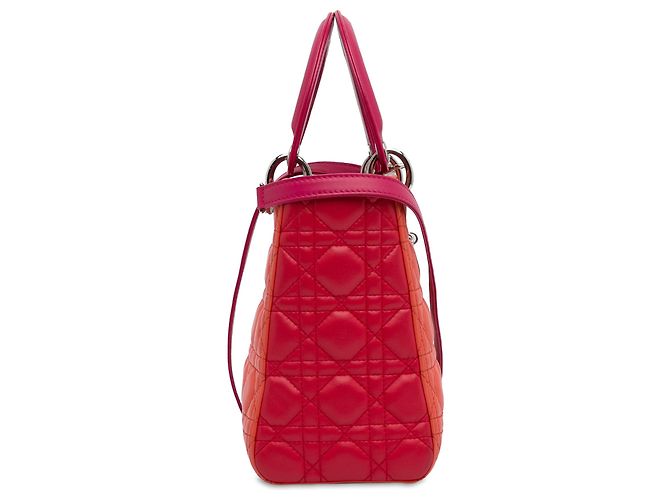Lady Dior aus zweifarbigem orangefarbenem Lammleder, Größe Medium - Ansicht 3