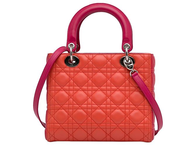 Lady Dior aus zweifarbigem orangefarbenem Lammleder, Größe Medium - Ansicht 4