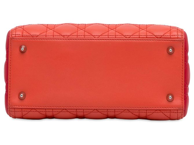 Lady Dior aus zweifarbigem orangefarbenem Lammleder, Größe Medium - Ansicht 5