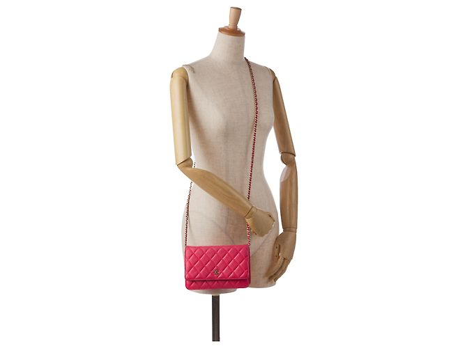 Wallet On Chain Portafoglio con catena in agnello classico rosa Chanel - vista 12