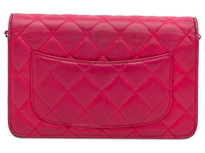 Wallet On Chain Portafoglio con catena in agnello classico rosa Chanel - vista 4