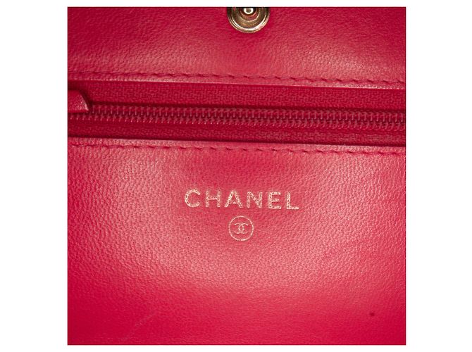 Wallet On Chain Portafoglio con catena in agnello classico rosa Chanel - vista 7
