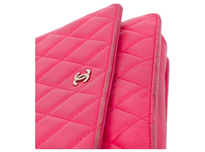 Wallet On Chain Portafoglio con catena in agnello classico rosa Chanel - vista 9