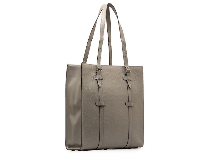 Tote vertical em couro com relevo GG cinza Gucci Marrom - vista 2