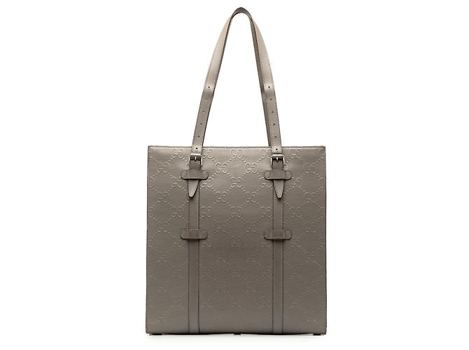 Tote vertical em couro com relevo GG cinza Gucci Marrom - vista 3