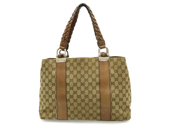 Borsa Tote GUCCI GG Canvas Bamboo Marrone Beige - vista 2